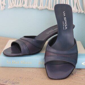 Two-Toned Leather Slides Kitten Heel Blue and Plum Purple Shoes...126